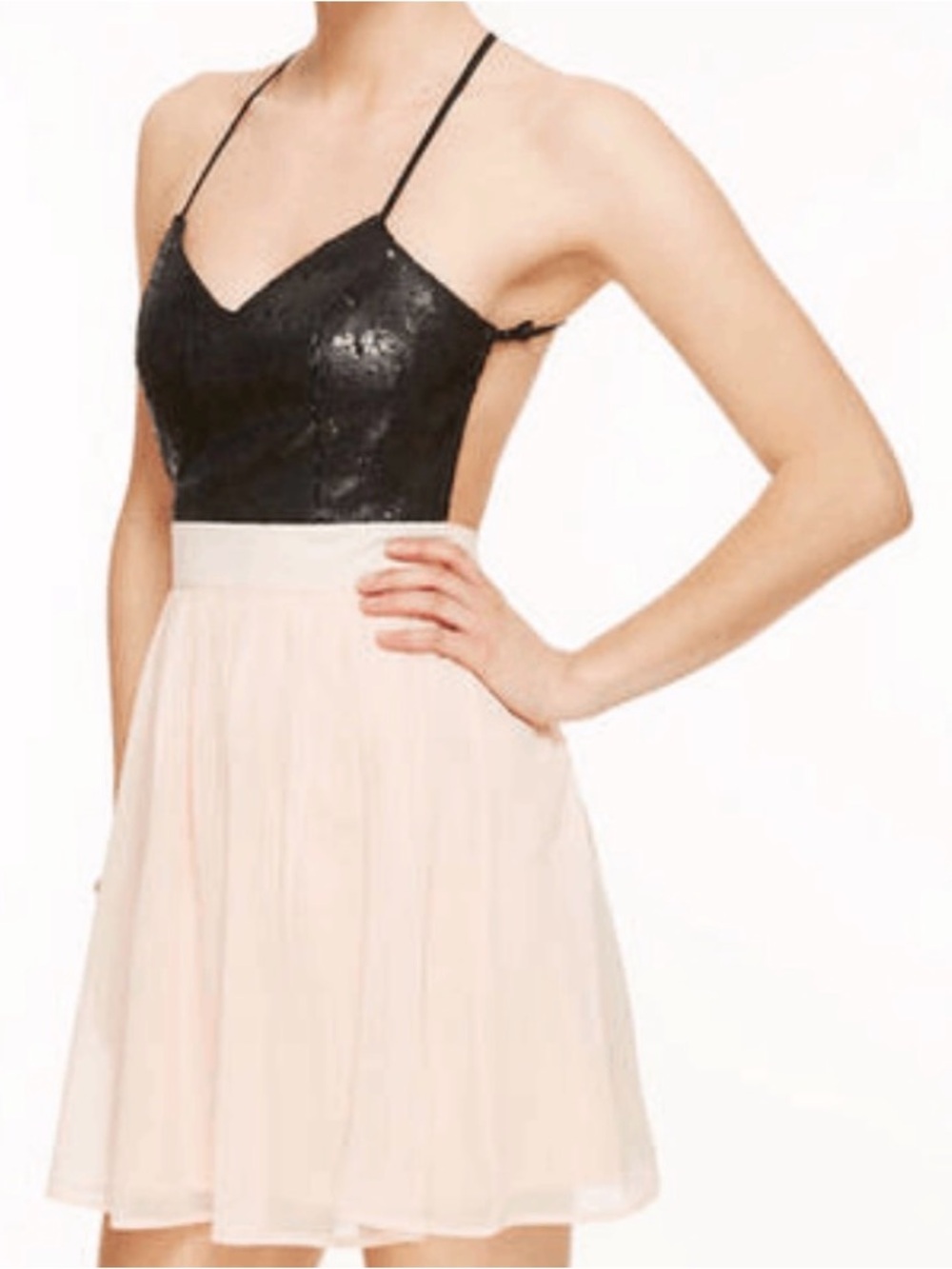 Crisscross Spaghetti Strap Sequin Top Dress
